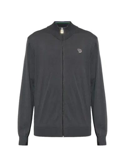 Ps By Paul Smith Zebra-logo Zip-up Cardigan In Gray