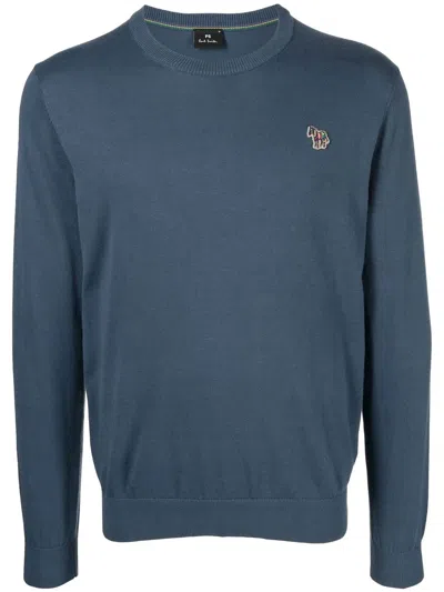 Ps By Paul Smith Zebra-motif Crew-neck Jumper In Blue