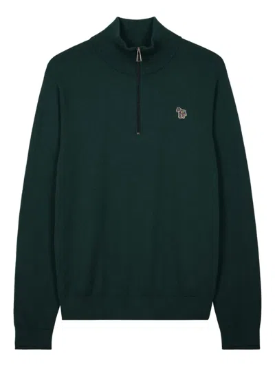 Ps By Paul Smith Zebra-motif Zip-up Sweater In Green