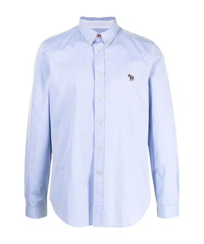 Ps By Paul Smith Zebra Patch Cotton Shirt In Blue