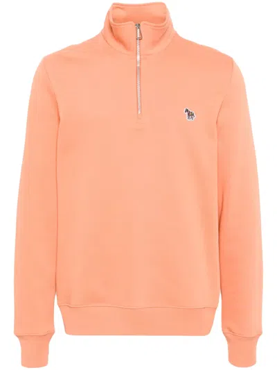 Ps By Paul Smith Zebra-patch Half-zip Cotton Sweatshirt In Orange