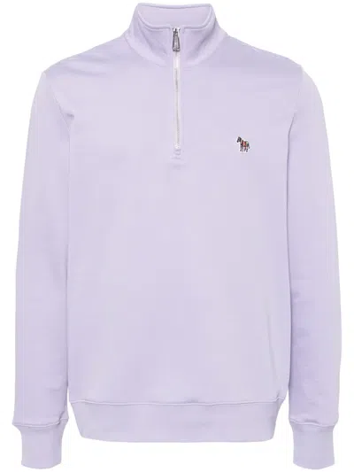 Ps By Paul Smith Zebra-patch Half-zip Cotton Sweatshirt In Purple
