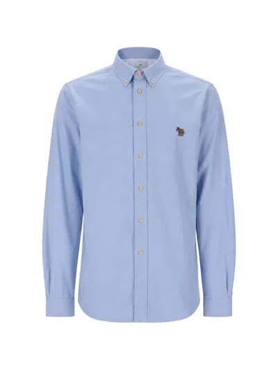 Ps By Paul Smith Ps Paul Smith Zebra-patch Organic Cotton Shirt In Blue