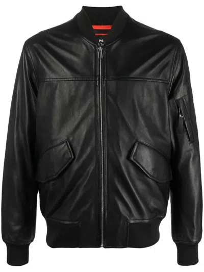 Ps By Paul Smith Lederjacke Mit Reissverschluss In Black