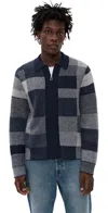 Ps By Paul Smith Navy Tonal Patchwork Zip-through Cardigan Blue In Blue