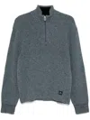 Ps By Paul Smith Mens Blue Funnel-neck Half-zip Wool-blend Jumper In Grey