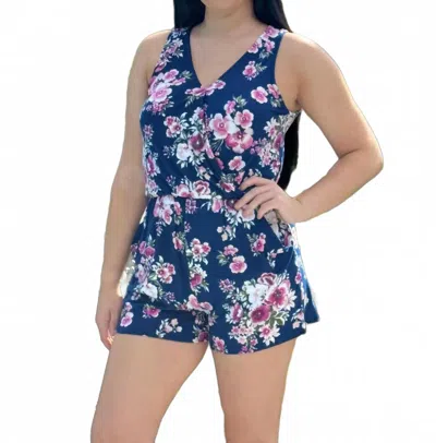 P.s. Kate Floral Printed Romper In Navy In Blue