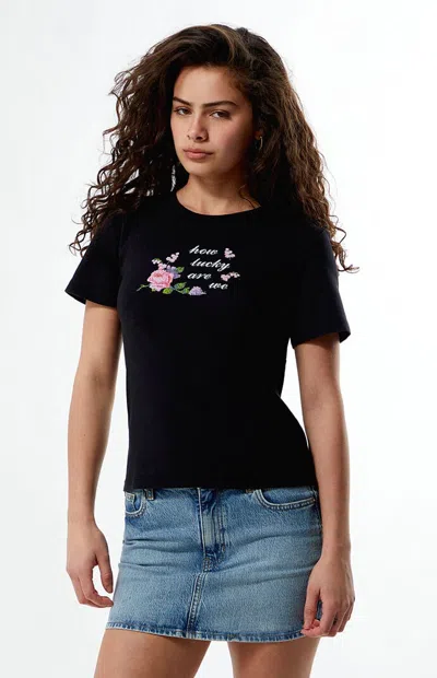 Ps / La Women's How Lucky Are We Floral Stitch T-shirt In Black