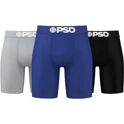 Psd Underwear Men's Multi Stretch Elastic Waist Boxer Briefs 3-pack Buu274 In Blue