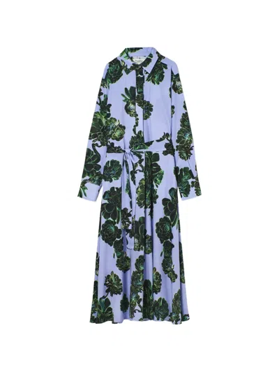 Psophia Aeonium Floral-print Belted Maxi Dress In Blue