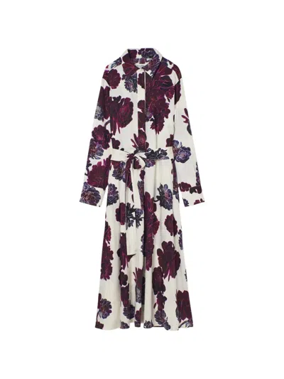 Psophia Aeonium Floral-print Belted Midi Dress In Brown