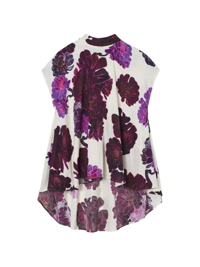 Psophia Aeonium Floral-print High-low Top In Multi