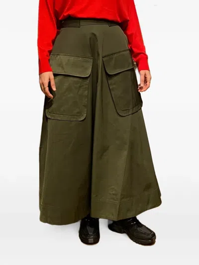 Psophia A-line Cargo Midi Skirt In Green