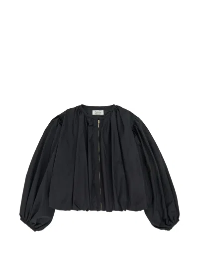 Psophia Balloon-sleeve Zip-up Bomber Jacket In Black