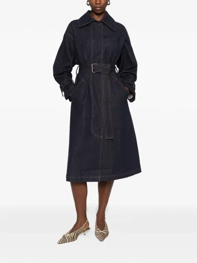 Psophia Belted Denim Coat In Black