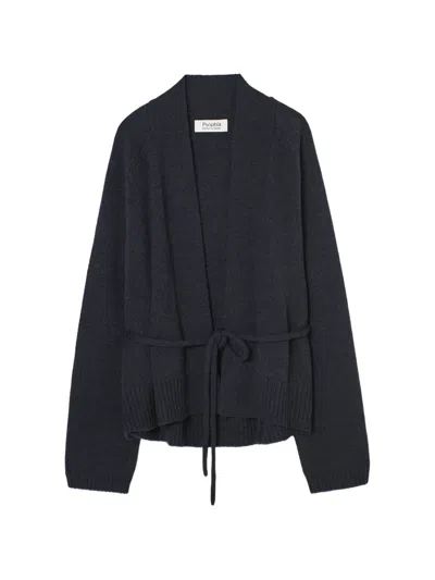Psophia Belted Knit Cardigan In Blue