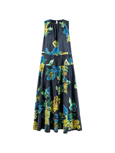 Psophia Botánica Noctis Floral-print Sleeveless Midi Dress In Black