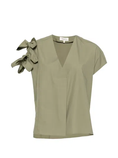 Psophia Bow-detail V-neck Top In Green