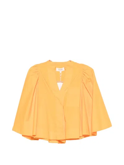 Psophia Cape-sleeve V-neck Cotton Blouse In Yellow