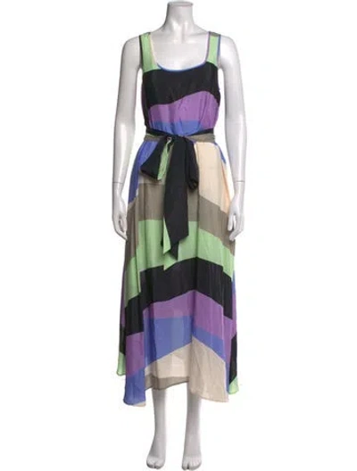 Pre-owned Psophia Colorblock Pattern Midi Length Dress In Purple