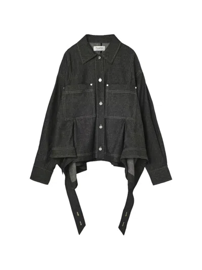Psophia Contrast-stitch Denim Jacket In Gray