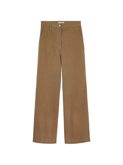 Psophia Contrast-stitch High-waisted Trousers In Brown