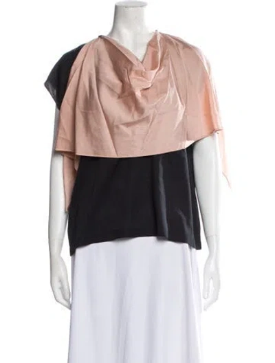 Pre-owned Psophia Cowl Neck Short Sleeve Blouse In Black