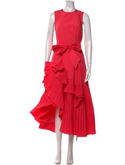 Pre-owned Psophia Crew Neck Midi Length Dress In Red