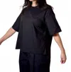 Psophia Crew Neck Poplin Top In Black In Multi