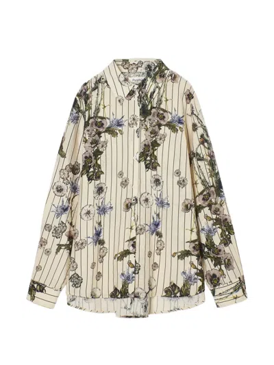 Psophia Dandelion Floral-print Striped Shirt In Multi