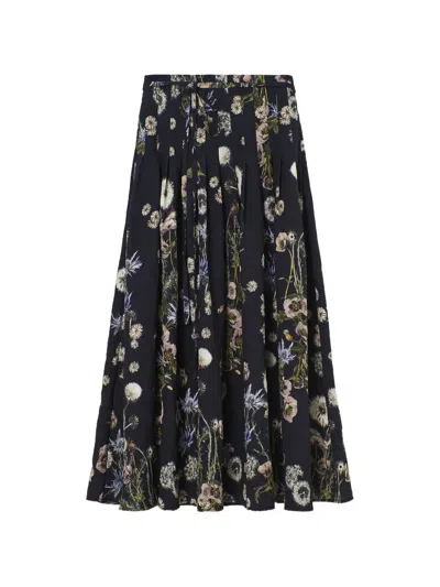 Psophia Dendelion Floral-print Pleated Maxi Skirt In Multi