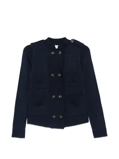 Psophia Double-breasted Military Cardigan In Blue
