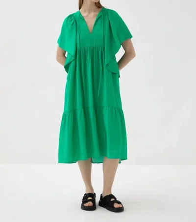 Psophia Drapey V-neck Midi Dress In Green
