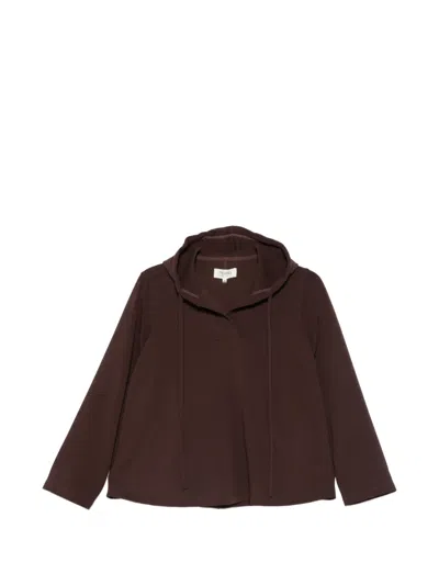 Psophia Drawstring Flared Hoodie In Brown
