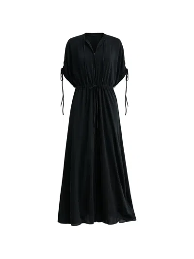 Psophia Drawstring Midi Dress In Black