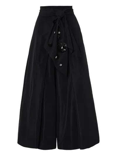 Psophia Floral-appliqué Wide-leg Culottes In Black