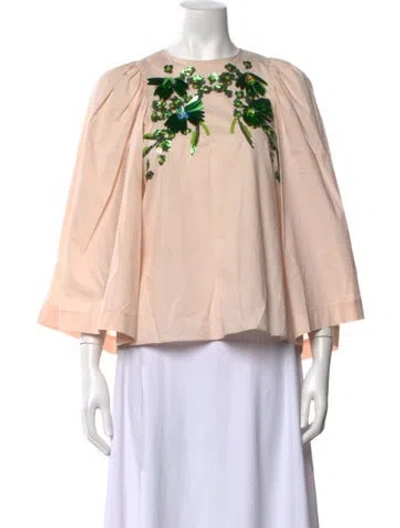 Pre-owned Psophia Floral Print Crew Neck Top In Pink