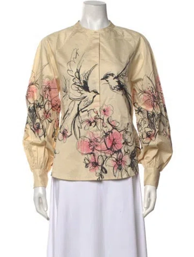 Pre-owned Psophia Floral Print Long Sleeve Blouse In Neutrals