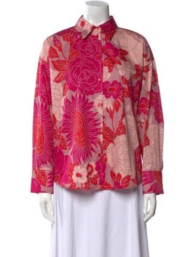 Pre-owned Psophia Floral Print Long Sleeve Button-up Top In Pink