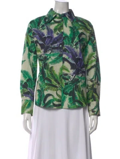 Pre-owned Psophia Floral Print Long Sleeve Top In Green