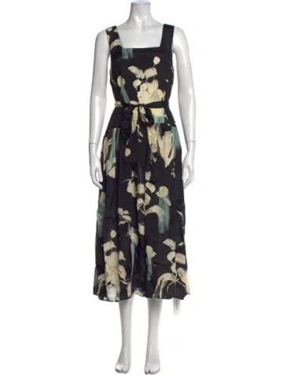 Pre-owned Psophia Floral Print Midi Length Dress In Black