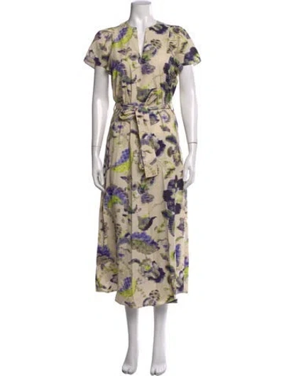 Pre-owned Psophia Floral Print Midi Length Dress In Neutrals