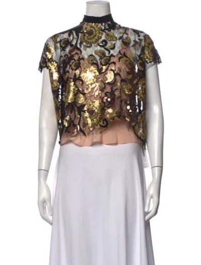 Pre-owned Psophia Floral Print Mock Neck Top In Multicolor
