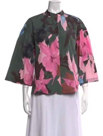 Pre-owned Psophia Floral Print Three-quarter Sleeve Top In Pink