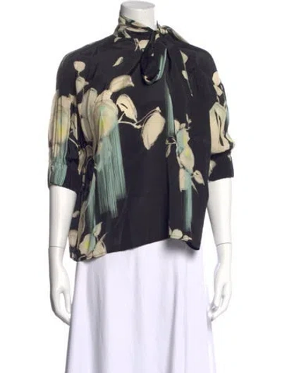 Pre-owned Psophia Floral Print Tie Neck Blouse In Multicolor