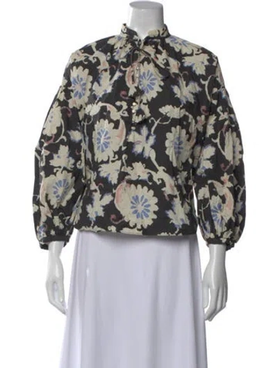 Pre-owned Psophia Floral Print Tie Neck Top In Multi