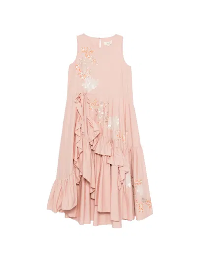 Psophia Floral Ruffled Midi Dress In Pink