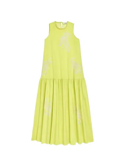 Psophia Floral-embroidered Midi Dress In Yellow