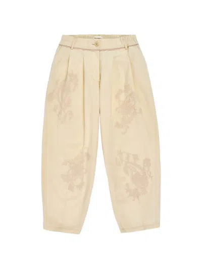 Psophia Floral-embroidered Trousers In Neutral