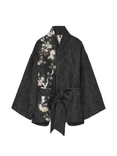 Psophia Floral-jacquard Belted Jacket In Black